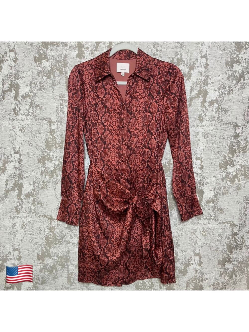Cinq A Sept Gaby Button Front Tie Waist Shirt Dress in Rosewood